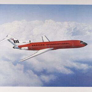 Bright Red airplane Braniff International travel poster 16x20", vintage travel